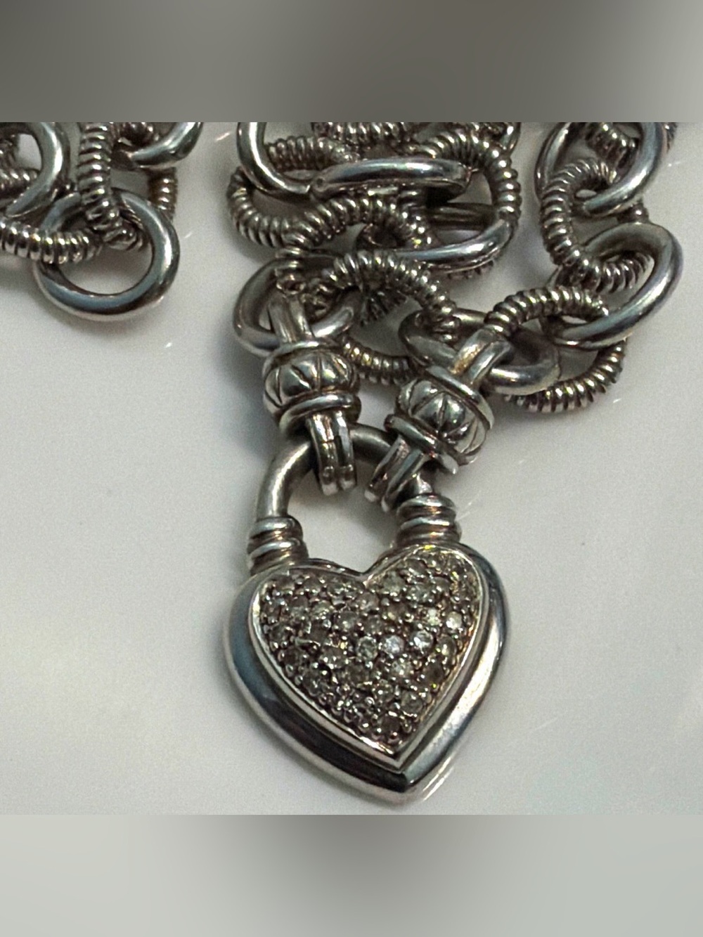Sterling Silver 1/4ct Diamond Heart Padlock Necklace 18” Heavy 48g Toggle